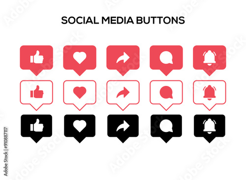 Social media notification icons in speech bubbles like love comment share follower notification subsriber icons set.