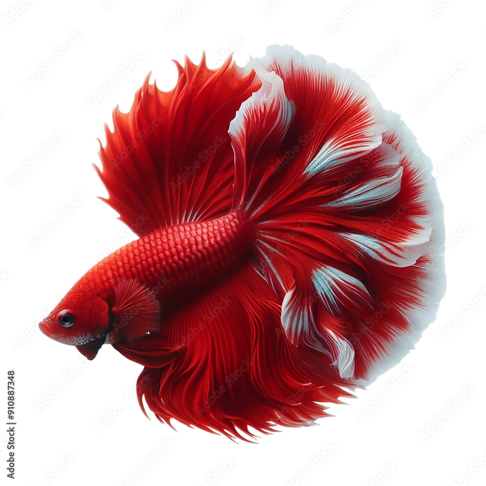 Fototapeta premium Bright Red Betta Fish with White Tips