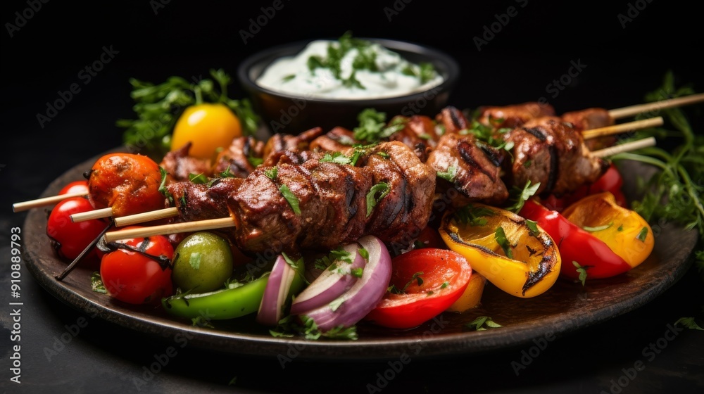 Savory kebab assortment on plate Savory kebab assortment on plate