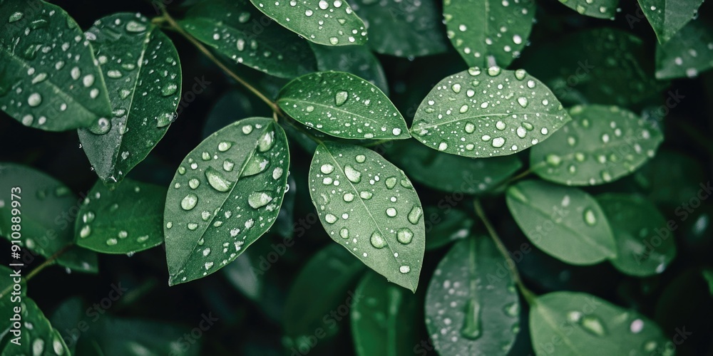 Fototapeta premium Green Leaves with Water Droplets