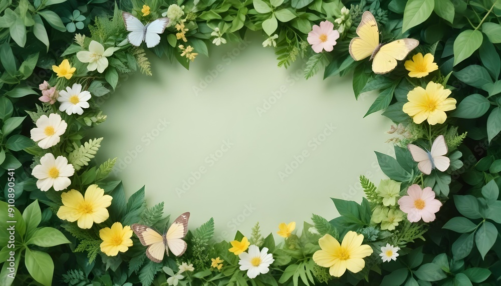 Fototapeta premium Abstract nature spring Background; spring flower and butterfly Greeting circle card design