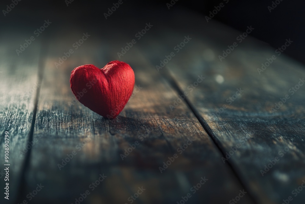 Red Heart on Wooden Table Red Heart on Wooden Table