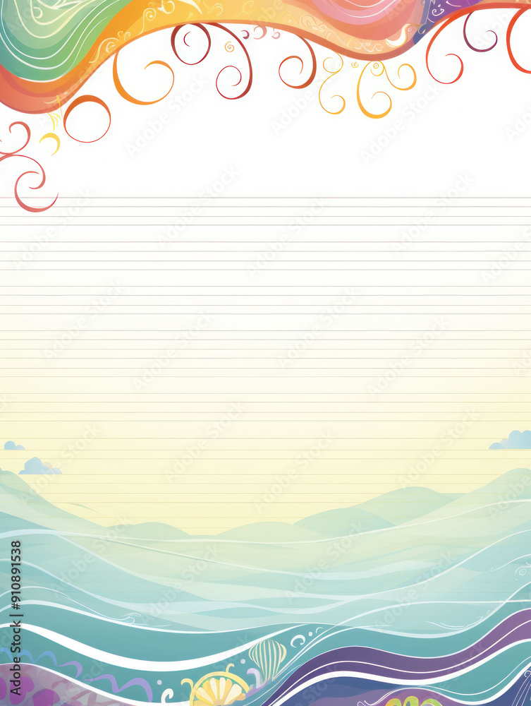 Abstract Landscape with Lined Paper Background. Abstract Landscape with Lined Paper Background.