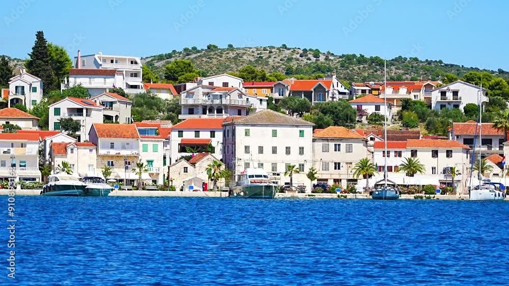 Panoramic wiew of Rogoznica town from blue Adriatic sea in Croatia Panoramic wiew of Rogoznica town from blue Adriatic sea in Croatia