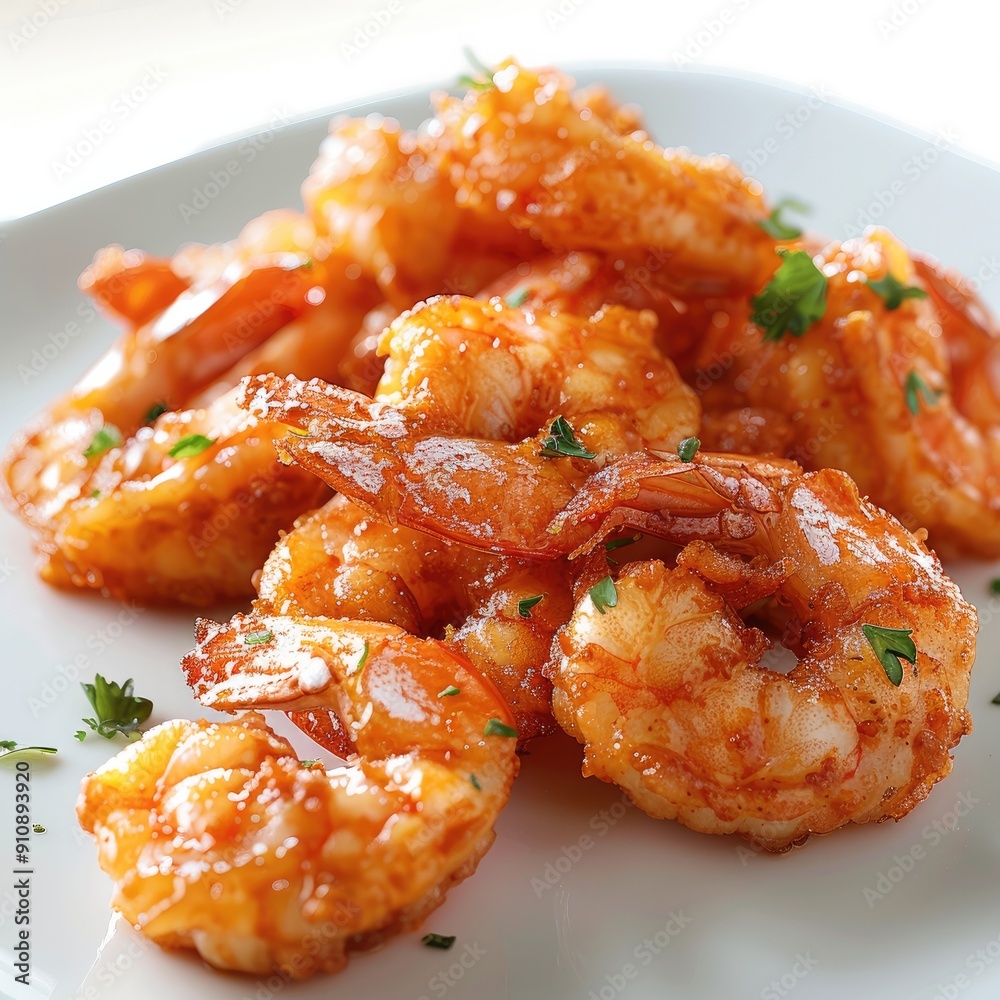Fried shrimp on a white background. Generative AI. Fried shrimp on a white background. Generative AI.