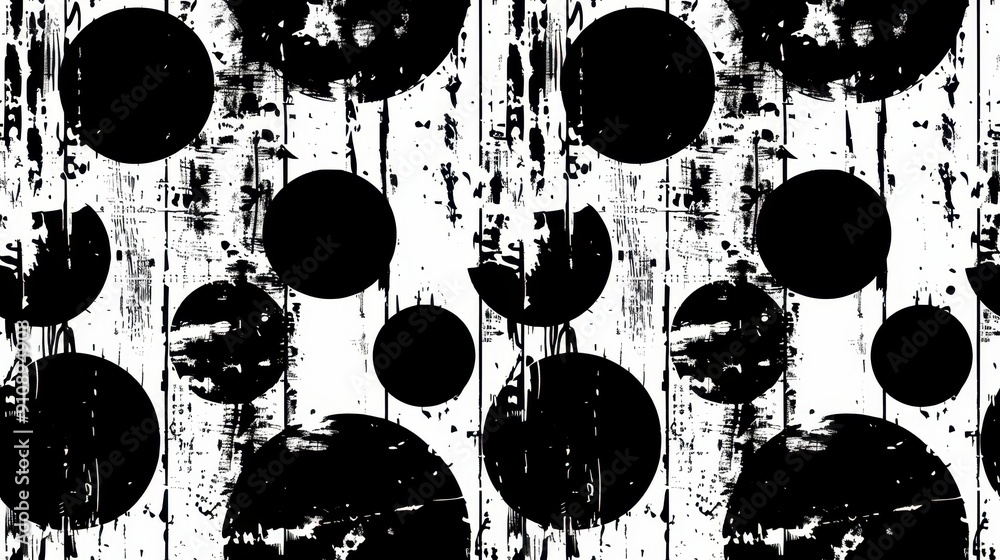 Geometric seamless pattern of black and white shapes on a distressed ...