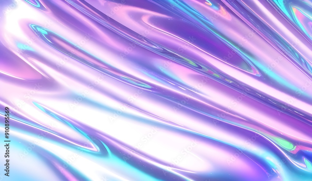 Iridescent chrome wavy gradient cloth fabric abstract background, ultraviolet holographic foil texture, liquid surface, ripples, metallic reflection. 3d render illustration. Iridescent chrome wavy gradient cloth fabric abstract background, ultraviolet holographic foil texture, liquid surface, ripples, metallic reflection. 3d render illustration.