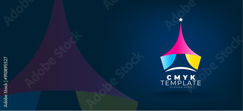 Logo CMYK Print theme. Perspective figure startup. Template design vector. Black background.