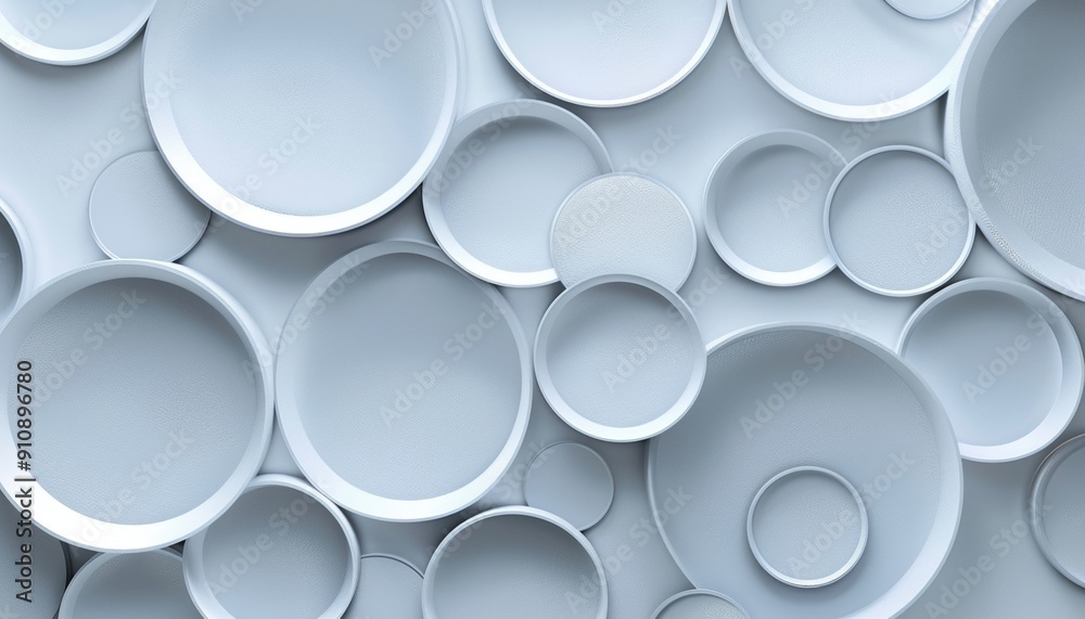 Abstract Composition with White Overlapping Circles, Minimalist Design, 3D Effect, Calming Geometric Pattern, Background with Copy Space Abstract Composition with White Overlapping Circles, Minimalist Design, 3D Effect, Calming Geometric Pattern, Background with Copy Space