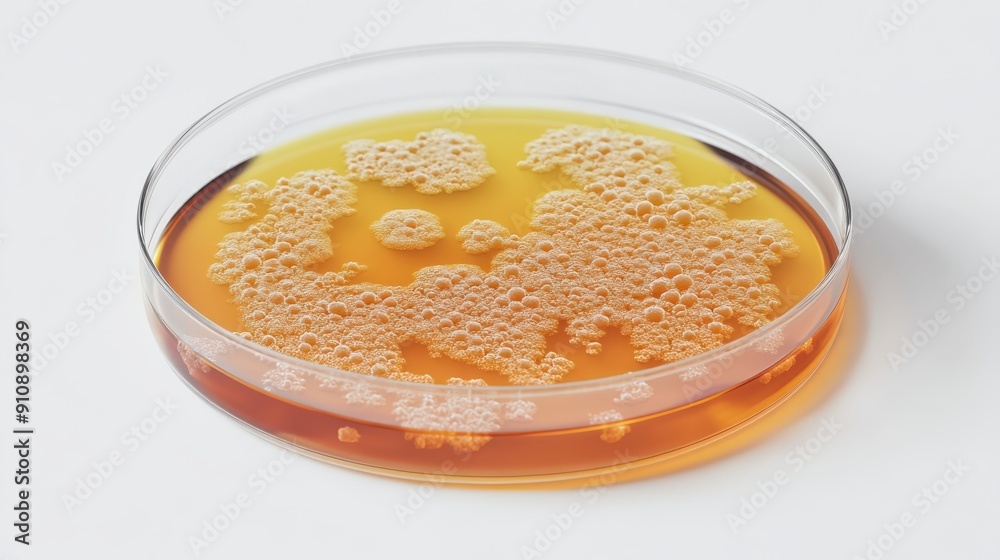 Close-up of a petri dish containing culture growth with bubbles and vibrant colors, ideal for scientific and educational purposes. Close-up of a petri dish containing culture growth with bubbles and vibrant colors, ideal for scientific and educational purposes.
