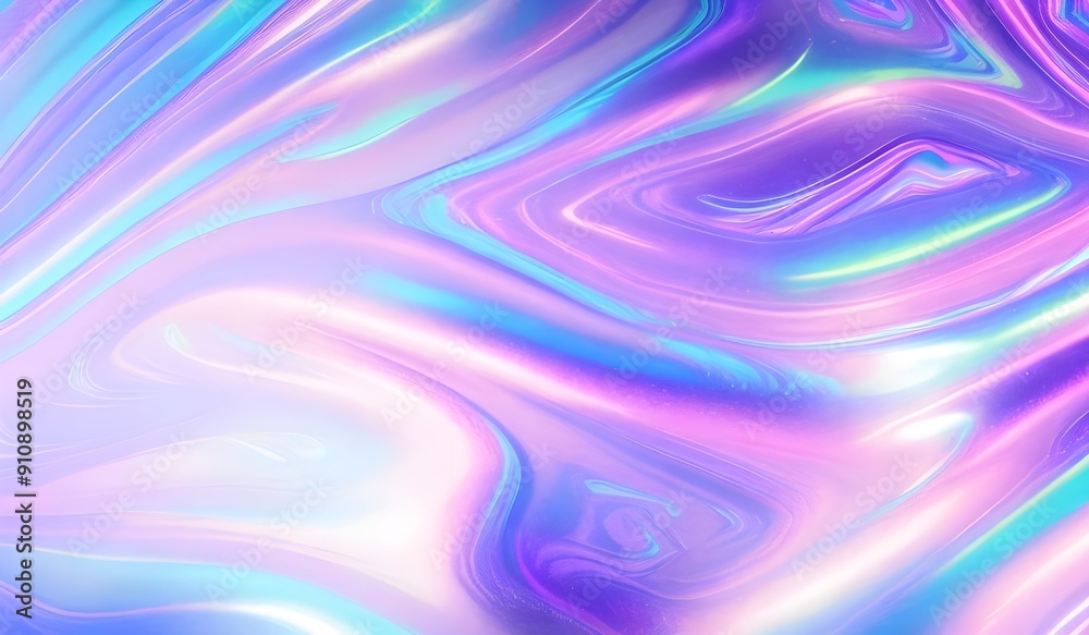 Obraz premium Iridescent chrome wavy gradient cloth fabric abstract background, ultraviolet holographic foil texture, liquid surface, ripples, metallic reflection. 3d render illustration.