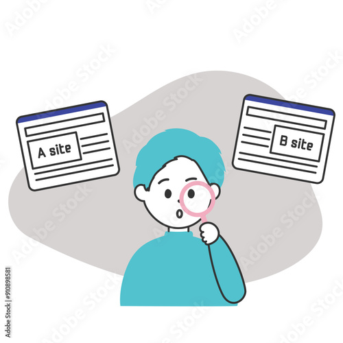 競合サイトを調査する男性のイラスト