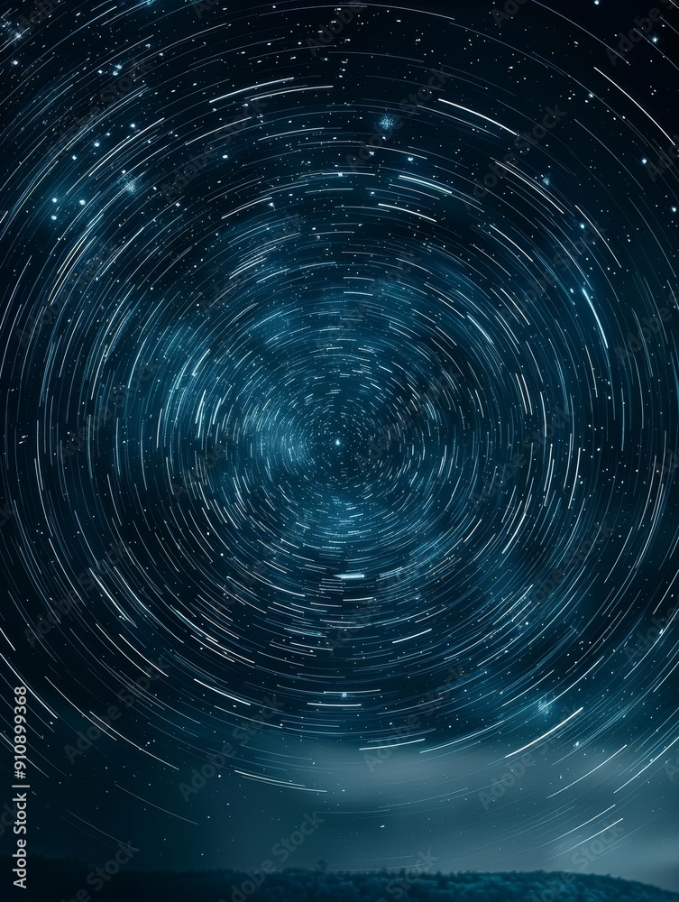 A swirling night sky with star trails creating a hypnotic pattern.