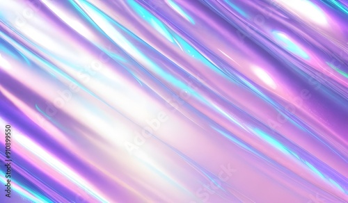 Iridescent chrome wavy gradient cloth fabric abstract background, ultraviolet holographic foil texture, liquid surface, ripples, metallic reflection. 3d render illustration. 