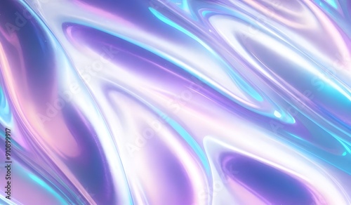 Iridescent chrome wavy gradient cloth fabric abstract background, ultraviolet holographic foil texture, liquid surface, ripples, metallic reflection. 3d render illustration. 