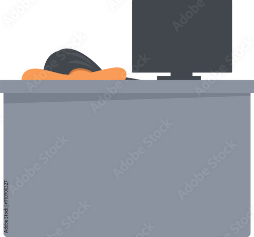 Office worker is taking a nap at his desk, completely overwhelmed by work