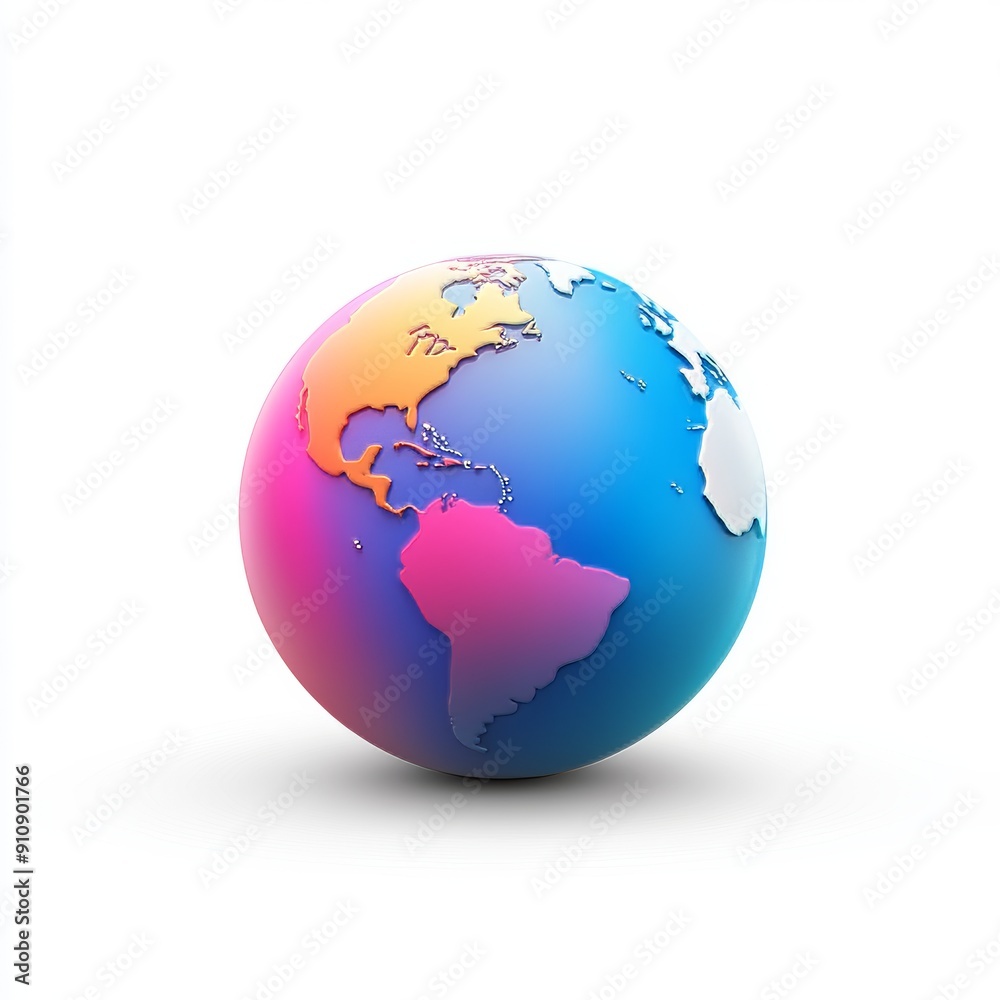 Obraz premium A colorful globe of the world with visible continents and oceans, on white background.