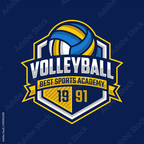Volleyball championship logo emblem design illustration