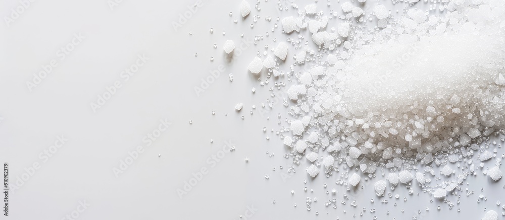 Refined white lump sugar on a white background with copy space image Refined white lump sugar on a white background with copy space image