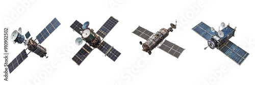 Collection of satellite isolated on transparent background. Generated Ai photo