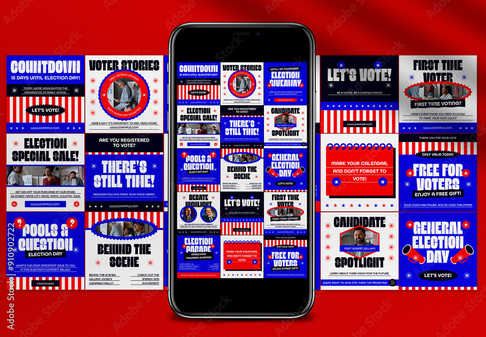 Red And Blue Modern Election US Instagram Post and Story Stock Template ...