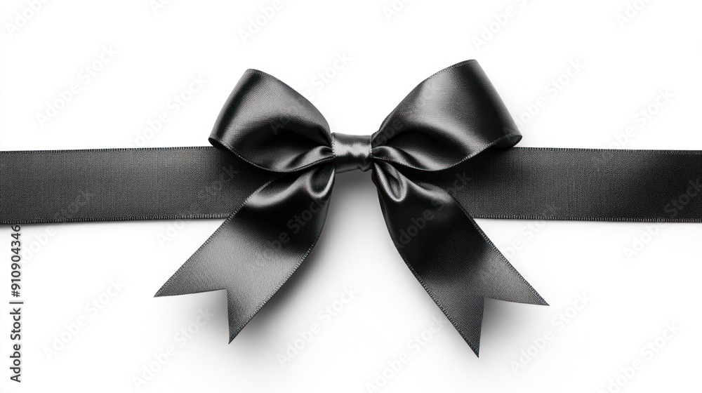 Black Satin Bow with Ribbon Isolated on White Black Satin Bow with Ribbon Isolated on White