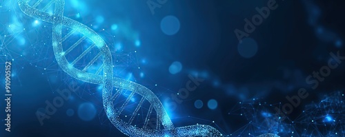 Abstract blue background with a double helix of DNA a