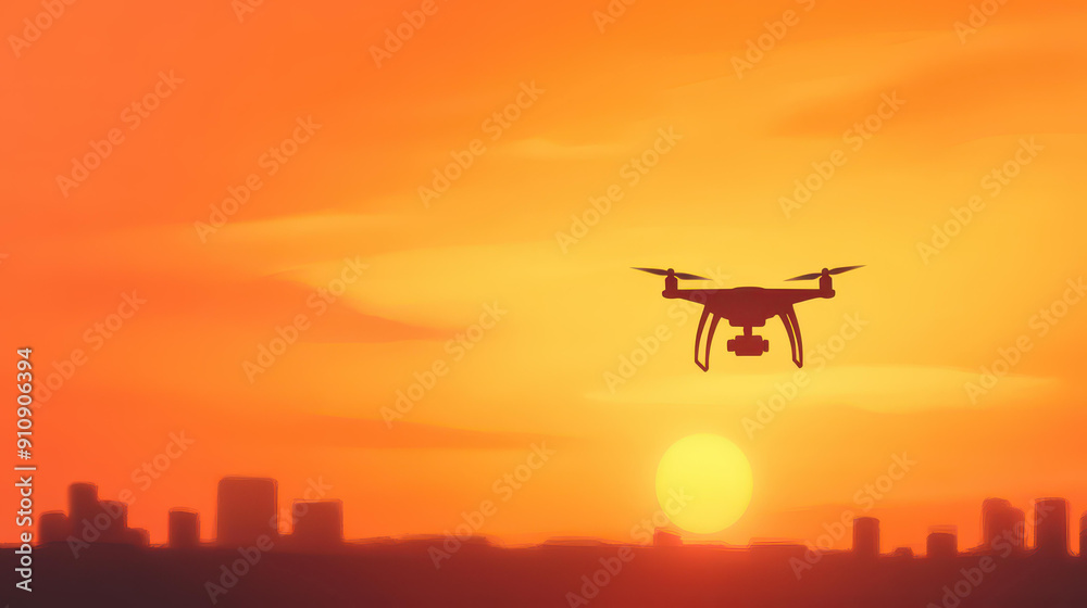 Capture a stunning sunset as drones hover over a vibrant city skyline, showcasing a blend of technology and nature. Capture a stunning sunset as drones hover over a vibrant city skyline, showcasing a blend of technology and nature.