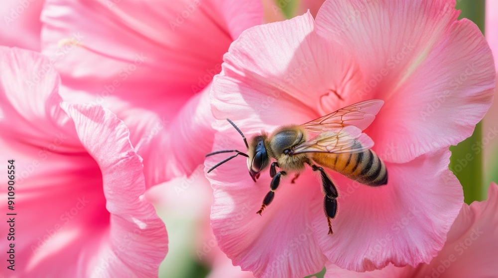 Honeybee on a Pink Gladiolus Honeybee on a Pink Gladiolus