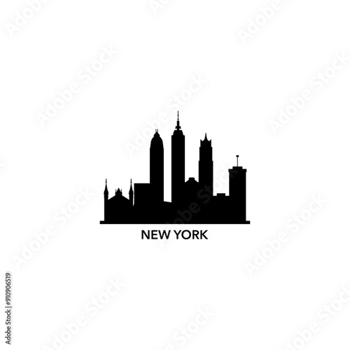 New York City USA skyline, horizon logo. Panorama, US NYC state icon, abstract landmarks, skyscraper, buildings. United States of America isolated graphic, vector clipart
