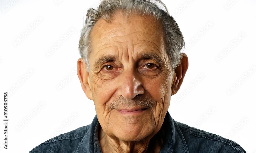 Medium shot portrait video of a Italian man in his 80s against a white background Medium shot portrait video of a Italian man in his 80s against a white background