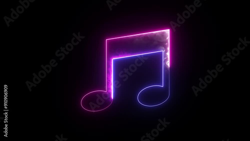 Abstract neon glowing single musical note icon animation. Neon music icon animation video. neon musical note icons