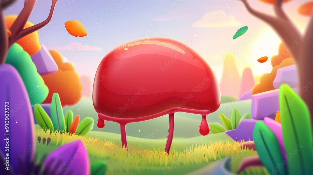 Fototapeta premium A vibrant 3D rendering showing the livers role in bile synthesis, crucial for fat emulsification and nutrient absorption.