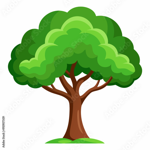 Cartoon illustration of a tree with green leaves on white