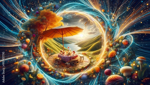 Fractal burst of light and energy with swirling patterns and cosmic textureFractal burst of light and energy with swirling patterns and cosmic texture