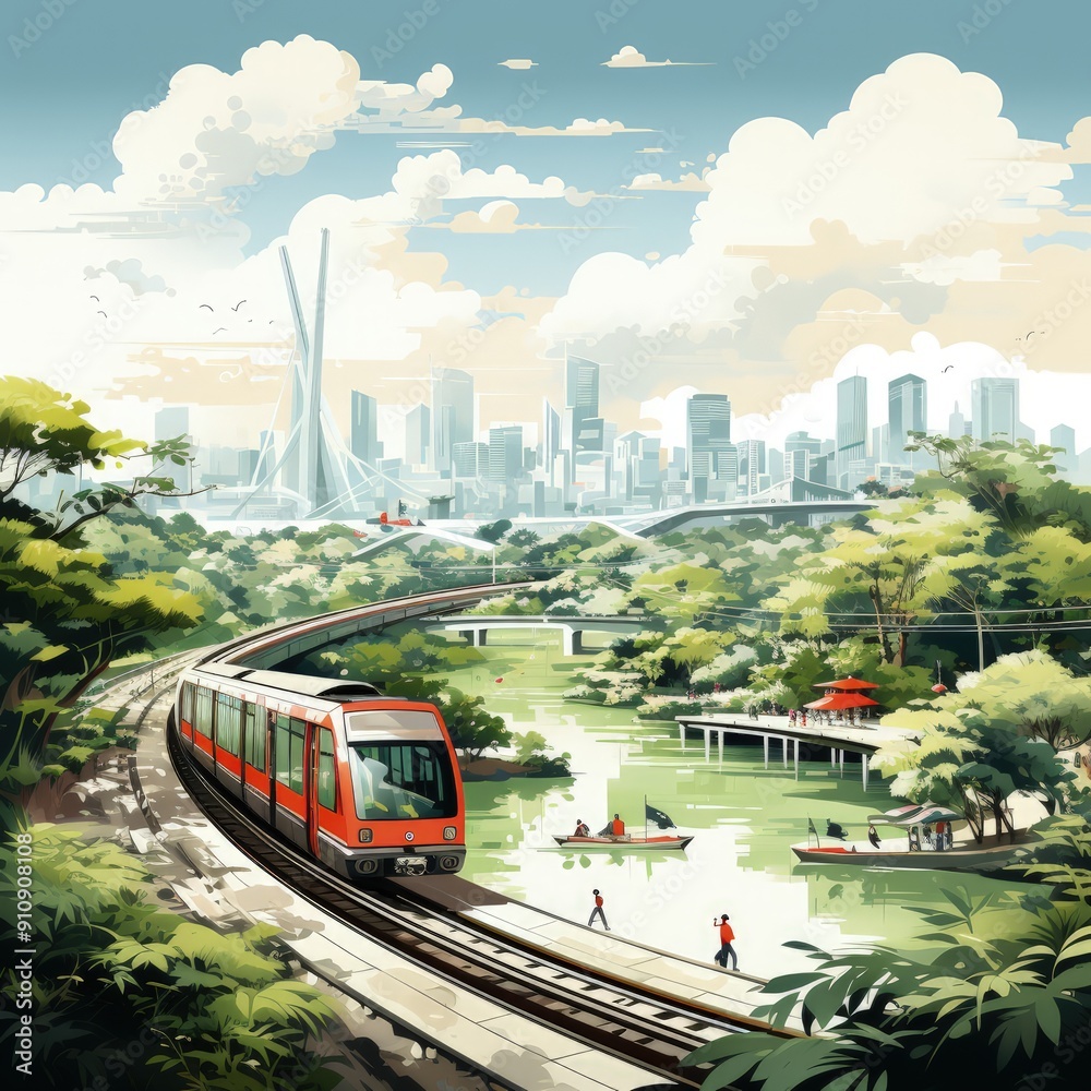 Minimalistic Illustration of Singapore’s Iconic Cityscape and Landmarks Minimalistic Illustration of Singapore’s Iconic Cityscape and Landmarks