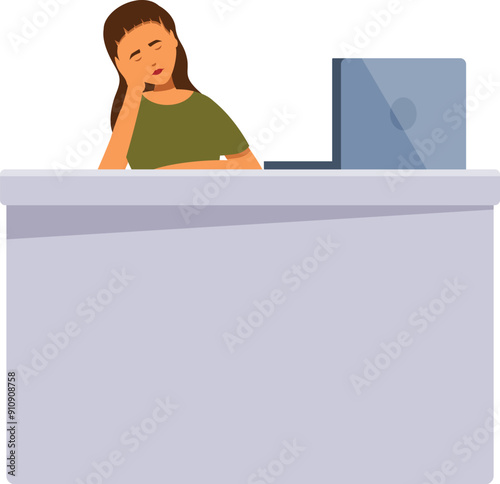 Young office worker is sleeping at her desk, exhausted from work