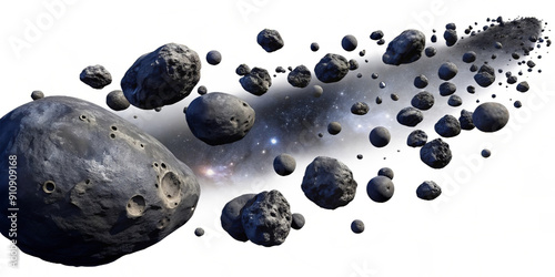 dark meteor asteroid belt isolated on white and transparent background