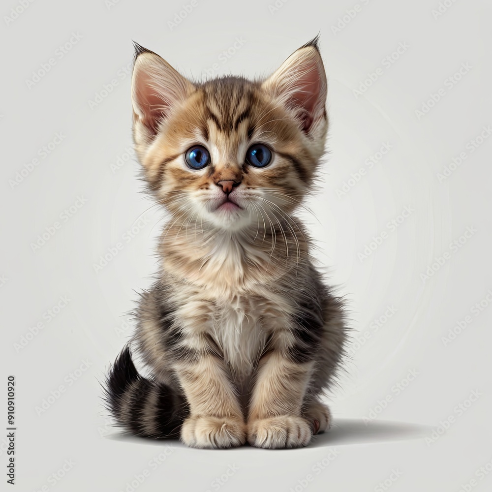 Cute little kitty is against white background, clipart Cute little kitty is against white background, clipart