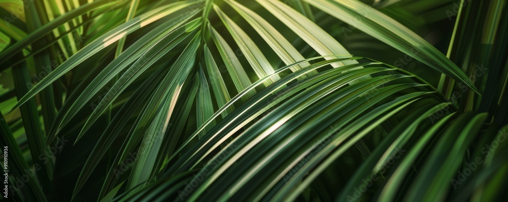 Obraz premium Smooth palm leaf with detailed lines, 4K hyperrealistic photo