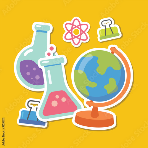 back to school science and geography flat illustration stickers