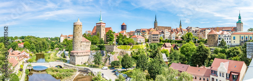 Panoramic view at the Old town with Waterworks tower and Church of Saint Michael in Bautzen, Germany