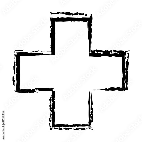 Cross texture symbol element, plus sign outline border grunge shape icon, decorative doodle for design in vector illustration