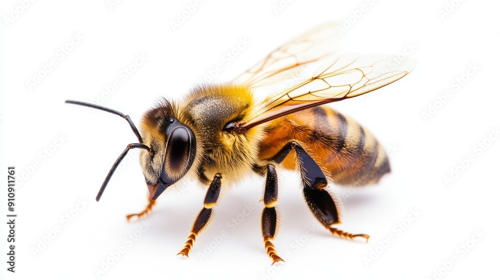 Honeybee Close-Up on White Background Honeybee Close-Up on White Background
