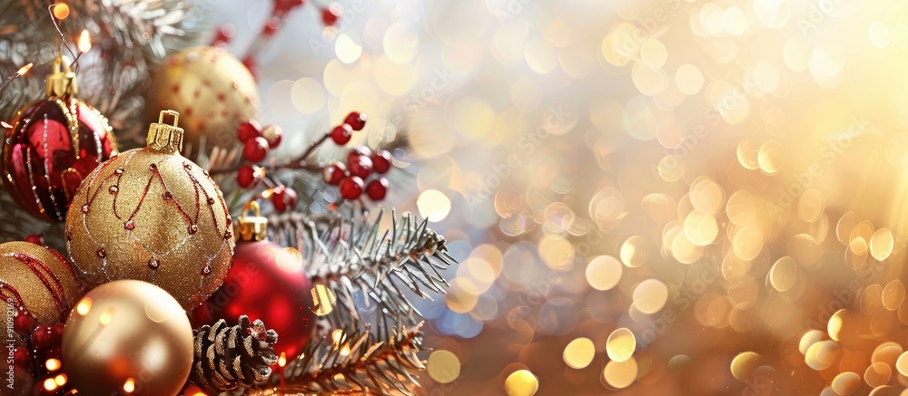 Festive New Year backdrop adorned with Christmas ornaments with additional copy space image Festive New Year backdrop adorned with Christmas ornaments with additional copy space image