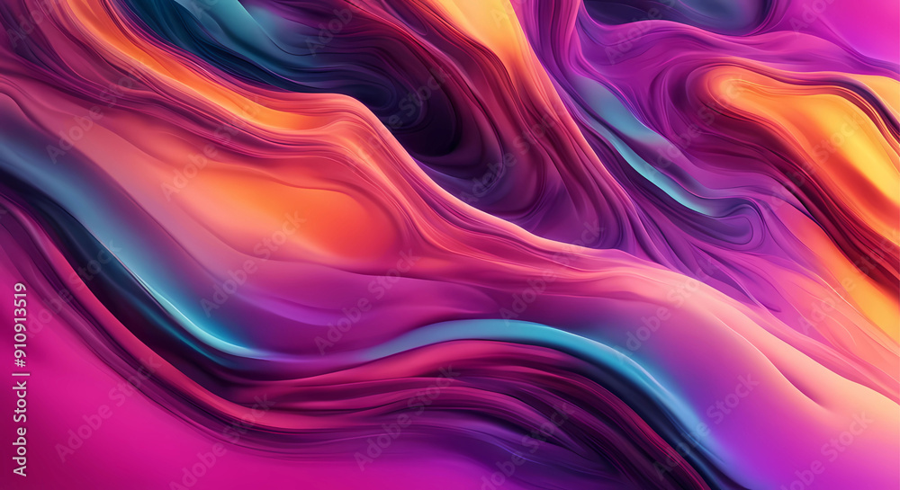 Trendy background with flowing liquid texture in orange purple with neon blue accents. Trendy background with flowing liquid texture in orange purple with neon blue accents.