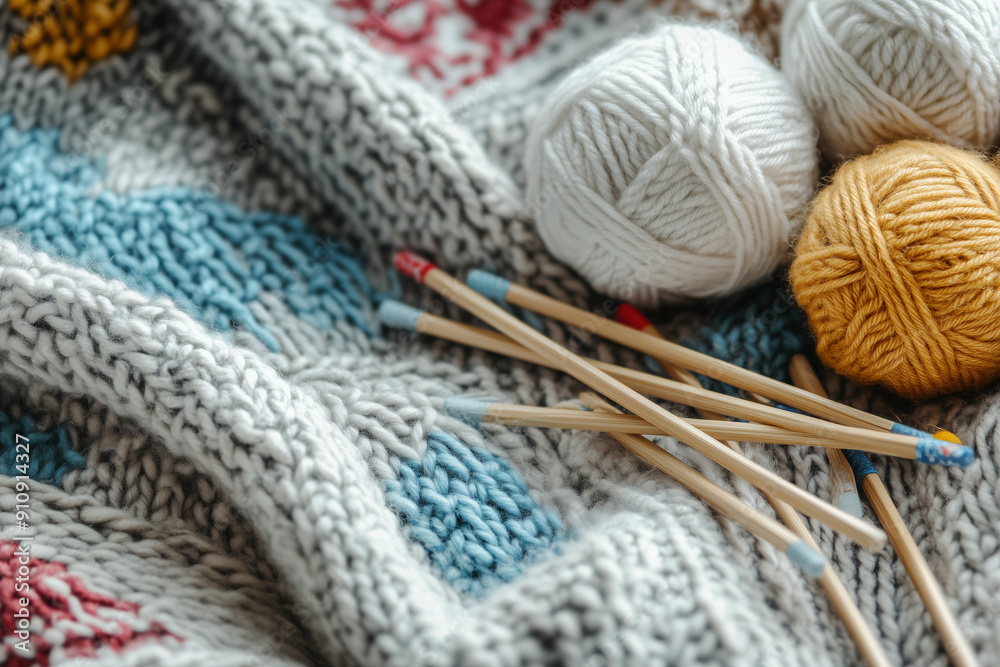 Cozy Sweater and Knitting Needles on a Border: Embellished with Comfort Cozy Sweater and Knitting Needles on a Border: Embellished with Comfort