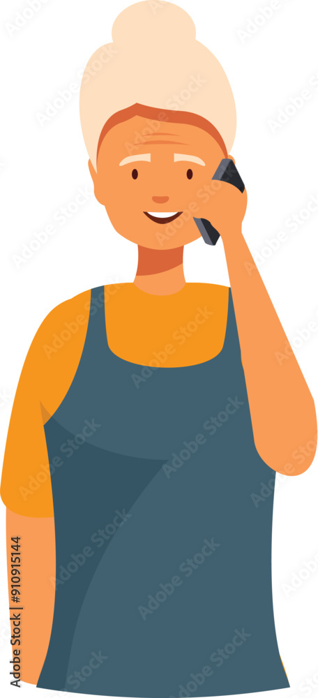 Elderly woman is smiling while talking on a mobile phone