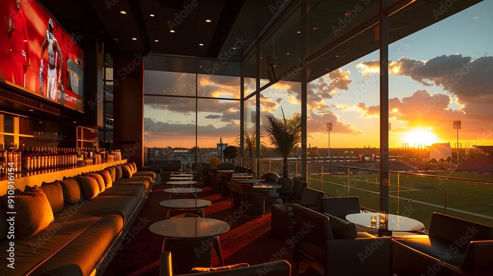 Luxurious VIP Lounge at a Sports Stadium with Sunset View Luxurious VIP Lounge at a Sports Stadium with Sunset View