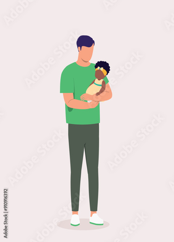 Portrait Of A Father Carrying His Black Baby Girl.